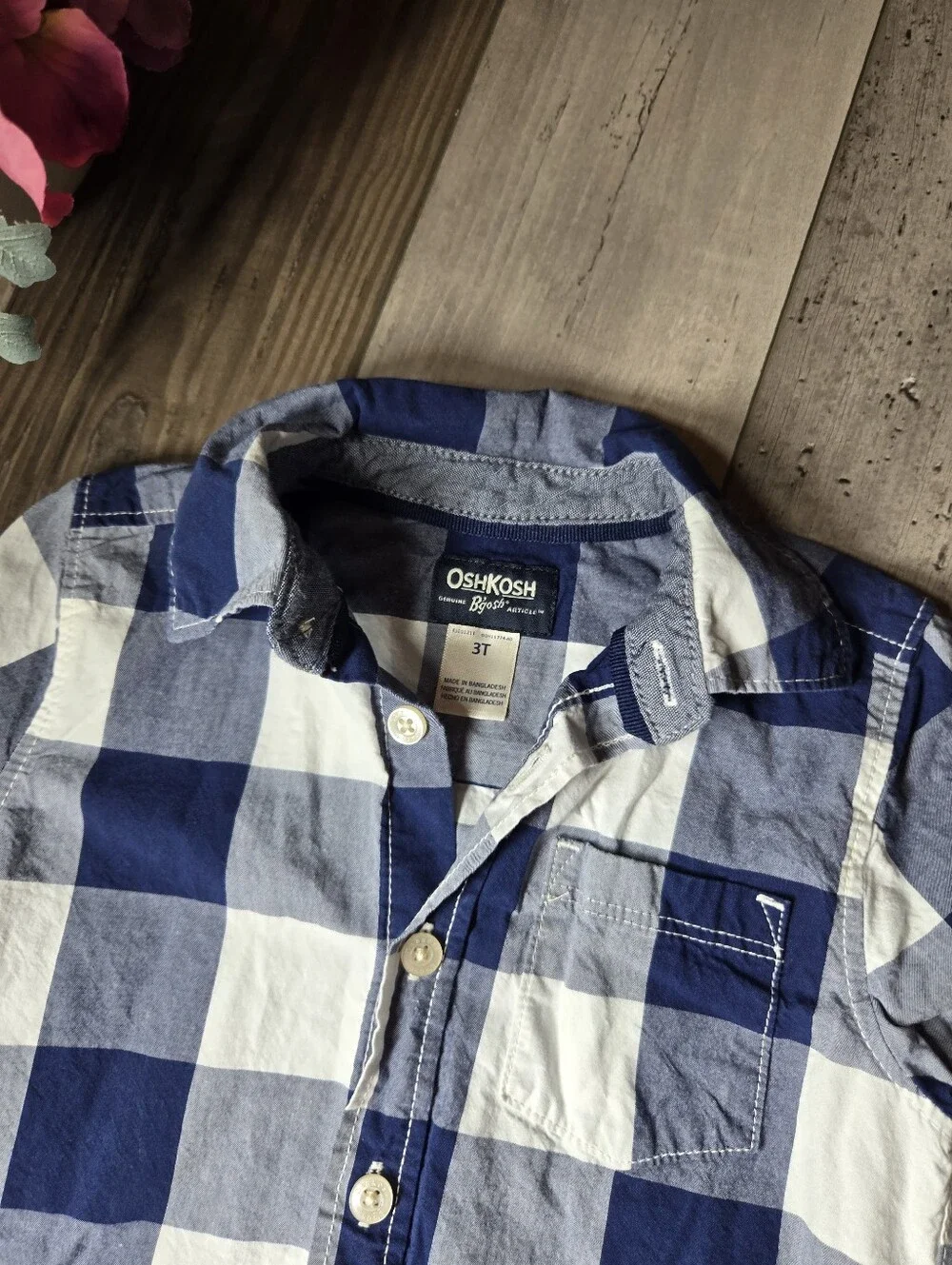OshKosh B’gosh Boys Blue Buffalo Check Button-Up Shirt – Size 3T
